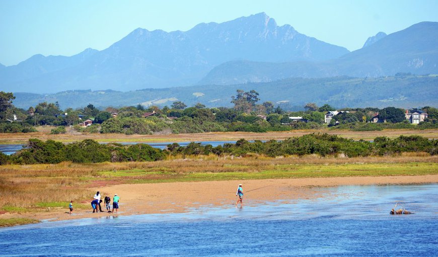 View from the veranda of the Sedgefield lagoon and George mountains in Sedgefield, Western Cape, South Africa