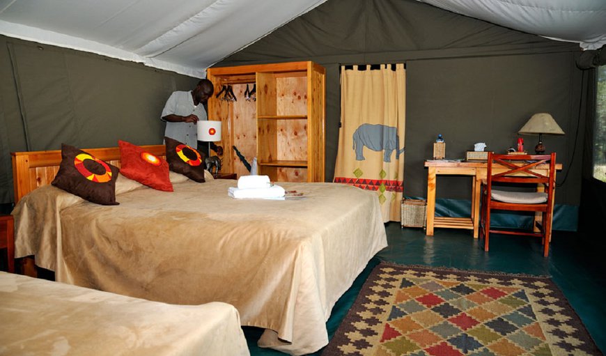 Porini Tent: Each tent is tastefully furnished and has solar-power lighting and ensuite hot shower and flush toilet.